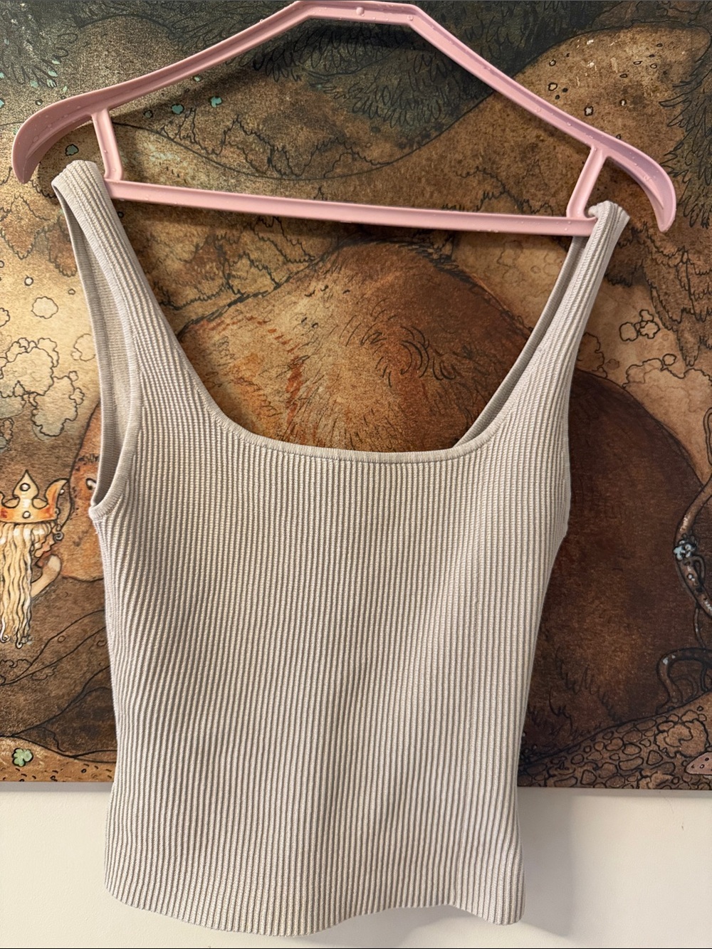 Babaton Ribbed Square-Neck Tank Top in Light Beige